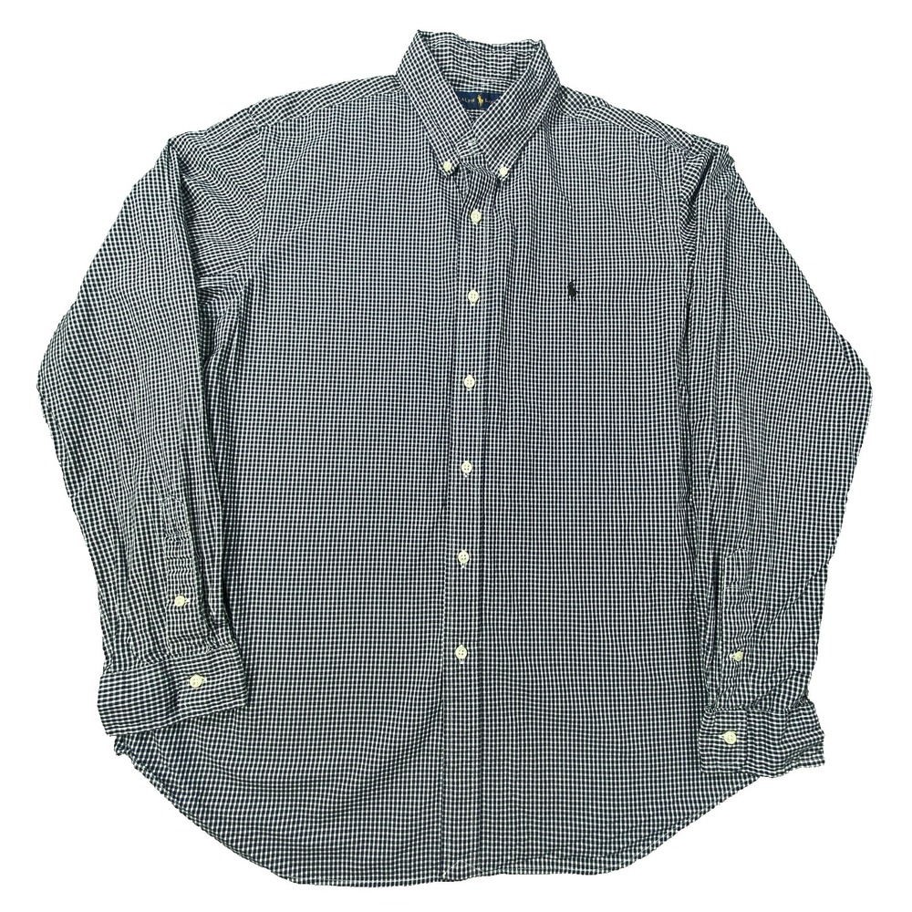 Ralph Lauren Button Down Shirt Men XL Black White Gingham Pony Logo Dress Casual